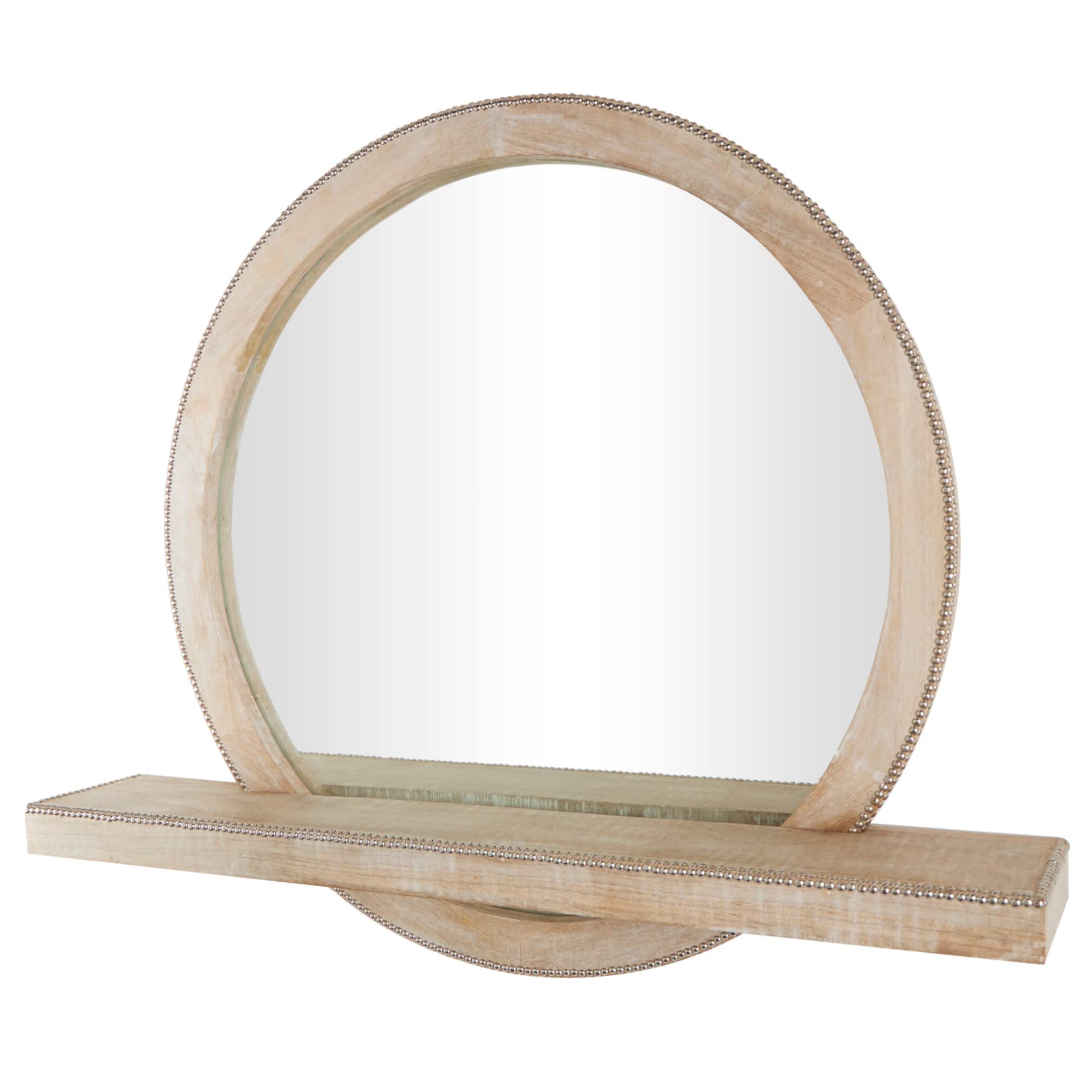 36" Light Brown Wall Mirror with Silver Beaded Outline